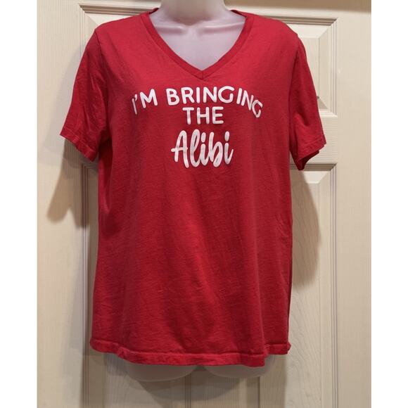I'm Bringing The ALIBI Women Ladies Funny T-shirt Bella Canvas Size Large - Picture 1 of 7